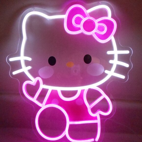 Hello Kitty White & Pink Neon Sign For Girl's Room USB Powered Lighted Sign-NEW - Picture 1 of 6